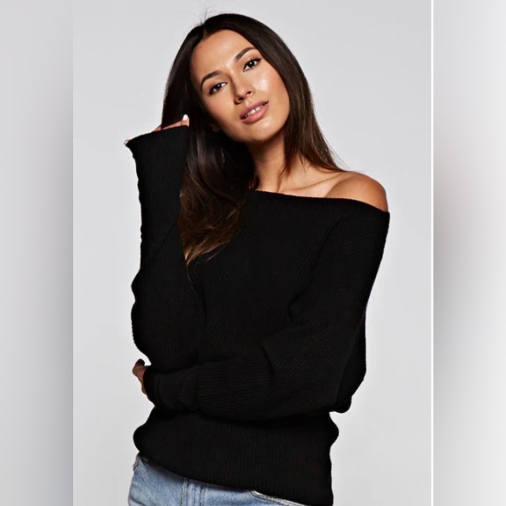 lovestitch Black Off-the-Shoulder Knit Sweater